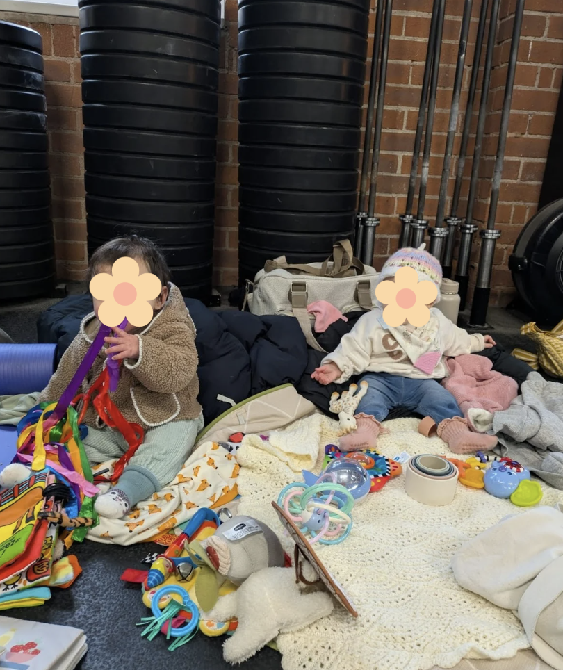 Babies at a mum and baby gym class in Chorlton